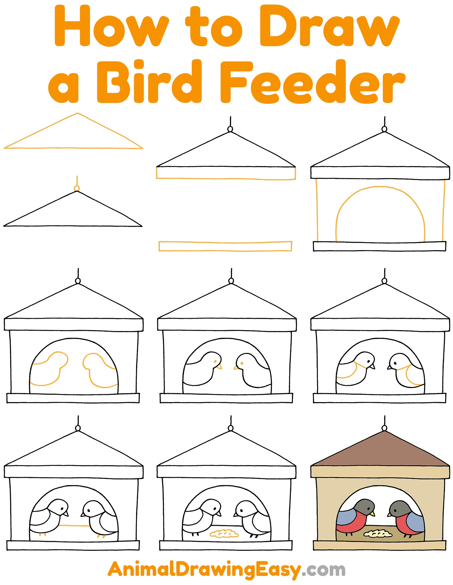 How to Draw a Bird Feeder Step by Step