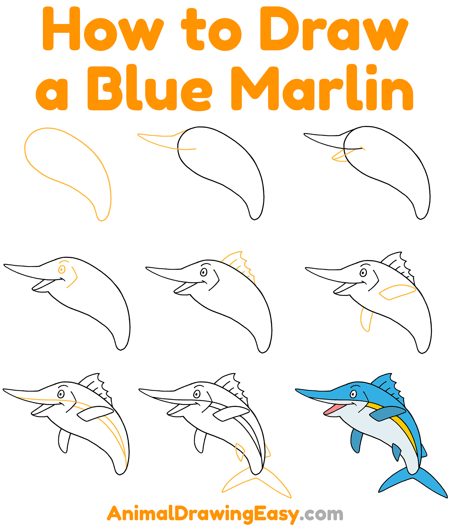 How to Draw a Blue Marlin Step by Step