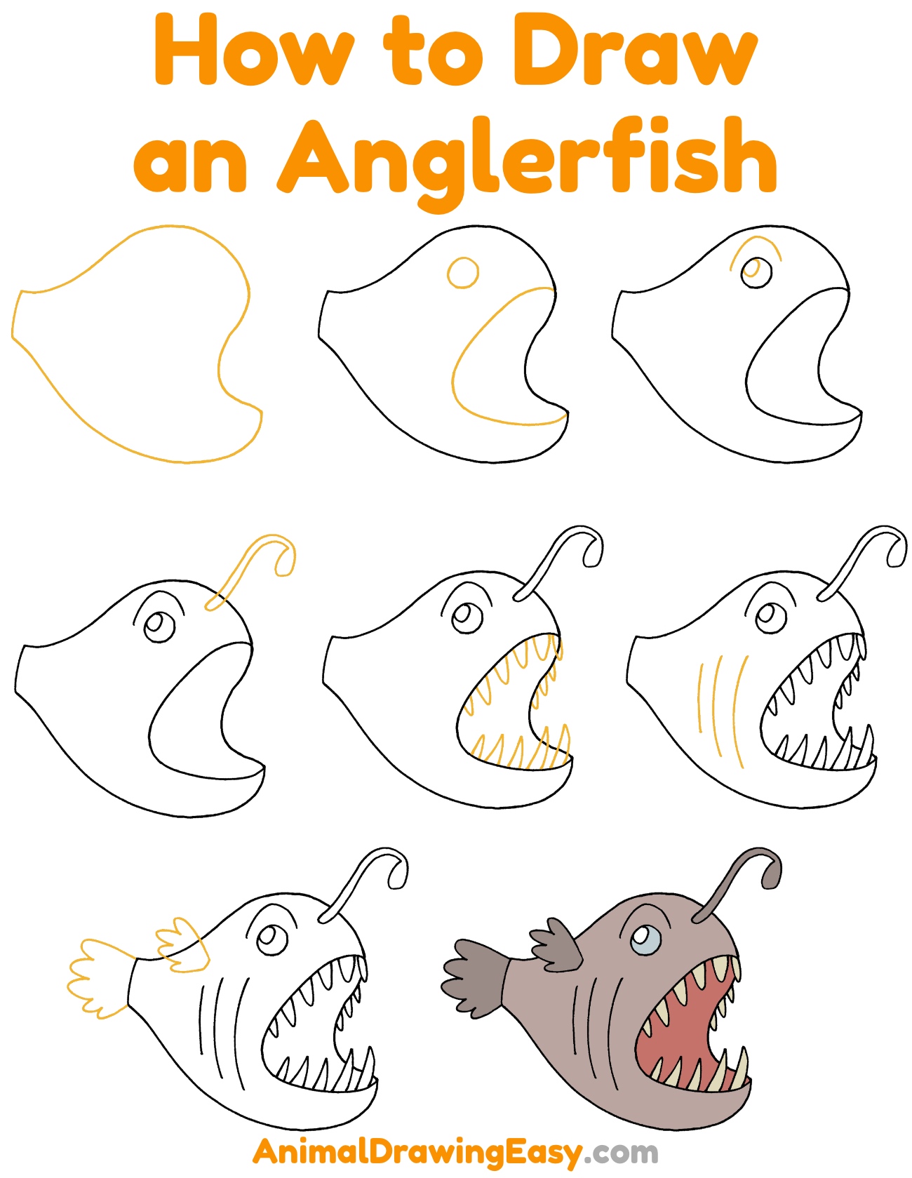 How to Draw an Anglerfish Step by Step